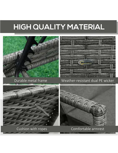 Outsunny PE Rattan Sun Loungers set of 2 with Cushion, Outdoor 2 Pieces Garden Sunbed Furniture with 4-Level Recliner Backrest, 