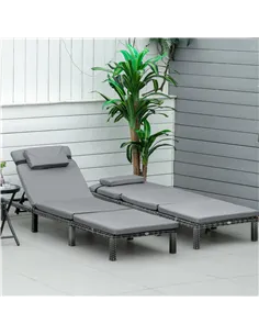 Outsunny 2 Pieces Outdoor PE Rattan Sun Loungers set of 2 with Cushion, Garden Wicker Sunbed Furniture with 5-Level Recliner Bac 2