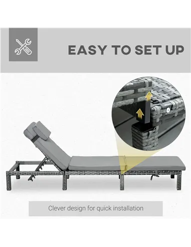 Outsunny 2 Pieces Outdoor PE Rattan Sun Loungers set of 2 with Cushion, Garden Wicker Sunbed Furniture with 5-Level Recliner Bac