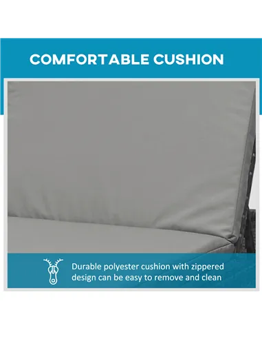 Outsunny PE Rattan Sun Loungers with Cushion, Outdoor Garden Sunbed Furniture with 5-Level Recliner Backrest, and Armrest, Set o