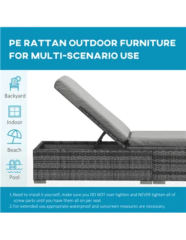 Outsunny PE Rattan Sun Loungers with Cushion, Outdoor Garden Sunbed Furniture with 5-Level Recliner Backrest, and Armrest, Set o