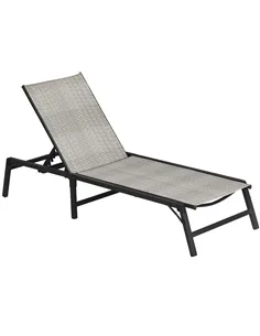 Outsunny Foldable Rattan Sun Lounger with 5-Level Adjust Backrest, Recliner Chair, Mixed Grey