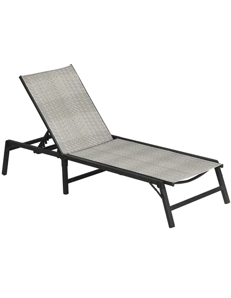 Outsunny Foldable Rattan Sun Lounger with 5-Level Adjust Backrest, Recliner Chair, Mixed Grey