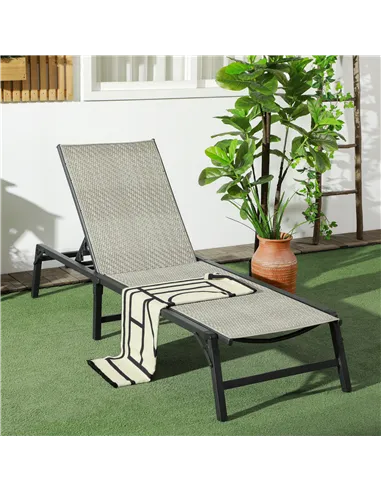 Outsunny Foldable Rattan Sun Lounger with 5-Level Adjust Backrest, Recliner Chair, Mixed Grey