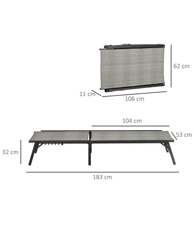 Outsunny Foldable Rattan Sun Lounger with 5-Level Adjust Backrest, Recliner Chair, Mixed Grey