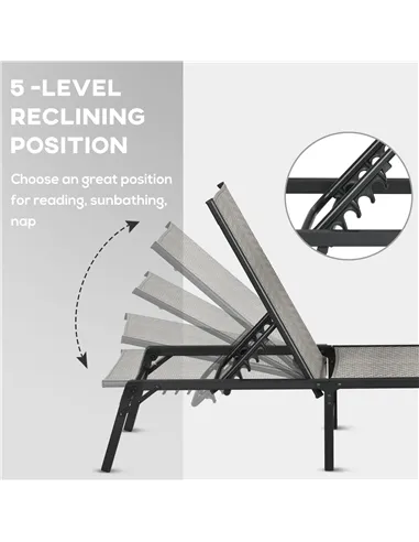 Outsunny Foldable Rattan Sun Lounger with 5-Level Adjust Backrest, Recliner Chair, Mixed Grey
