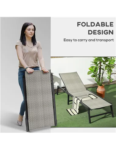 Outsunny Foldable Rattan Sun Lounger with 5-Level Adjust Backrest, Recliner Chair, Mixed Grey