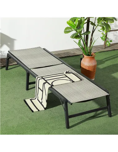 Outsunny Foldable Rattan Sun Lounger with 5-Level Adjust Backrest, Recliner Chair, Mixed Grey