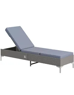 Outsunny Outdoor PE Rattan Sun Lounger, Multi-position Backrest Adjustable Single Recliner Sunbed Daybed with Removeable & Washa