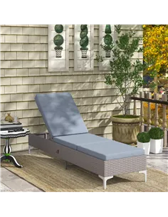 Outsunny Outdoor PE Rattan Sun Lounger, Multi-position Backrest Adjustable Single Recliner Sunbed Daybed with Removeable & Washa 2