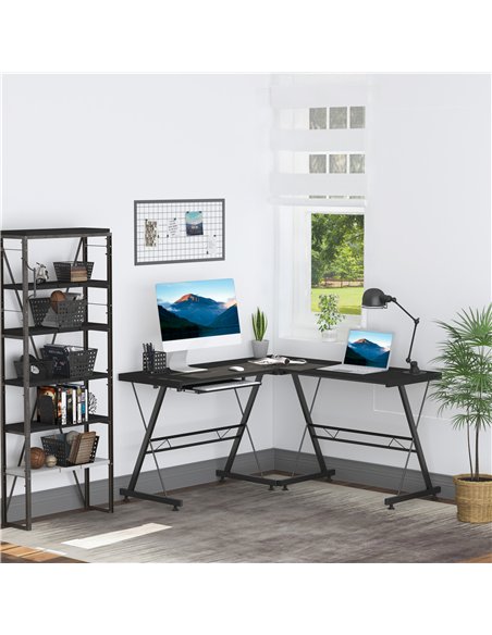 HOMCOM L Shaped Gaming Desk, Corner Computer Desk with Keyboard Tray, Work Table for Home Office, Study Workstation, 130 x 130 x
