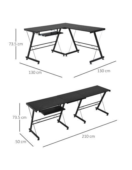 HOMCOM L Shaped Gaming Desk, Corner Computer Desk with Keyboard Tray, Work Table for Home Office, Study Workstation, 130 x 130 x