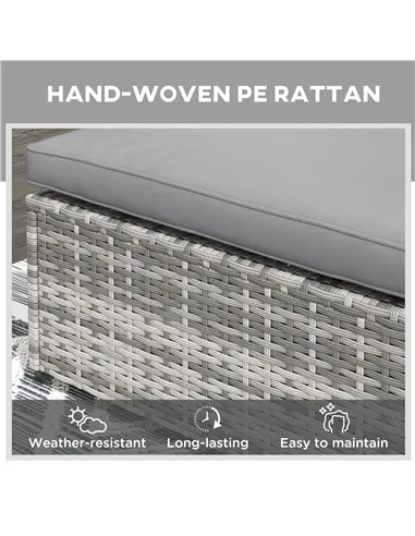 Outsunny Outdoor Patio PE Rattan Lounger with Cushion, 5-Level Reclining Wicker Rattan Sun Lounger with Tea Tray, for Poolside, 