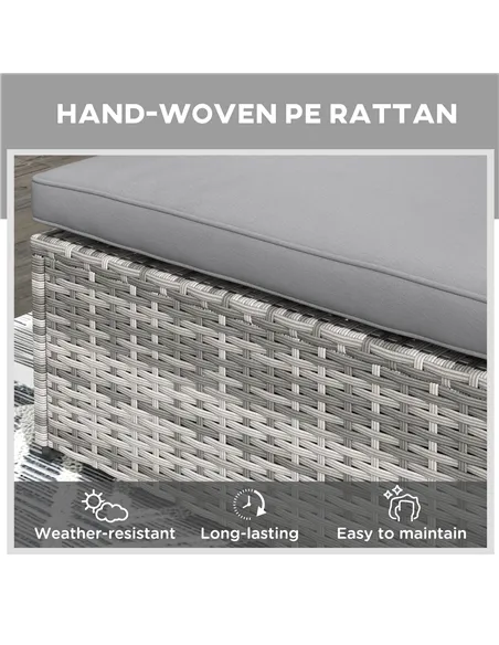 Outsunny Outdoor Patio PE Rattan Lounger with Cushion, 5-Level Reclining Wicker Rattan Sun Lounger with Tea Tray, for Poolside, 