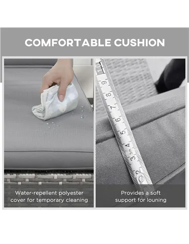 Outsunny Outdoor Patio PE Rattan Lounger with Cushion, 5-Level Reclining Wicker Rattan Sun Lounger with Tea Tray, for Poolside, 