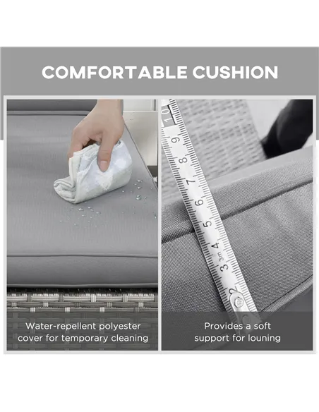 Outsunny Outdoor Patio PE Rattan Lounger with Cushion, 5-Level Reclining Wicker Rattan Sun Lounger with Tea Tray, for Poolside, 