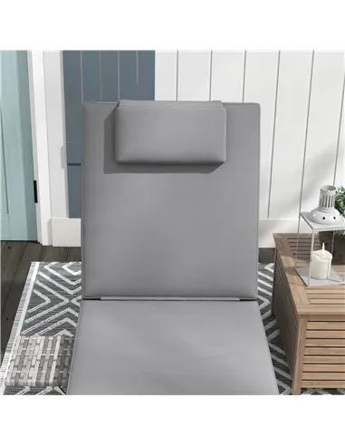 Outsunny Outdoor Patio PE Rattan Lounger with Cushion, 5-Level Reclining Wicker Rattan Sun Lounger with Tea Tray, for Poolside, 