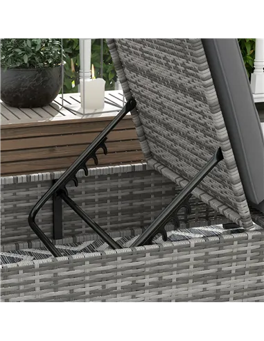 Outsunny Outdoor Patio PE Rattan Lounger with Cushion, 5-Level Reclining Wicker Rattan Sun Lounger with Tea Tray, for Poolside, 