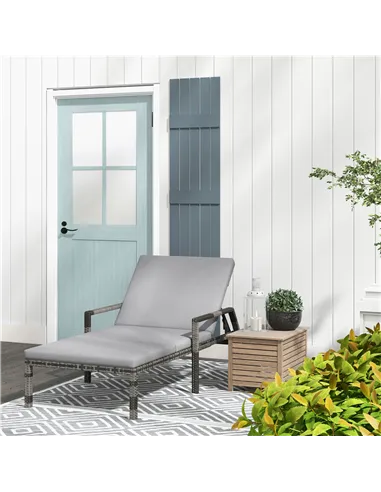 Outsunny Outdoor Sun Lounger, Rattan Wicker Chaise Recliner with 5-Level Adjustable Backrest and 2 Wheels