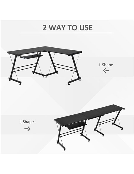 HOMCOM L Shaped Gaming Desk, Corner Computer Desk with Keyboard Tray, Work Table for Home Office, Study Workstation, 130 x 130 x