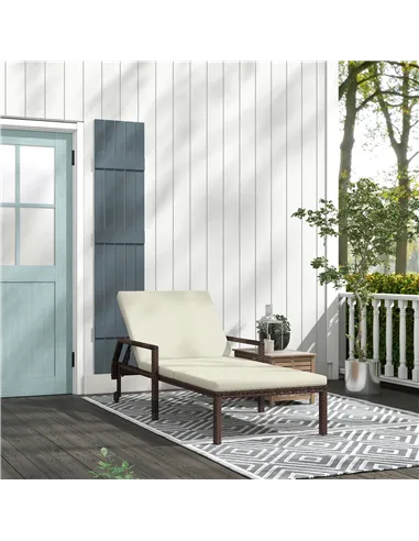 Outsunny Outdoor Sun Lounger, Rattan Wicker Chaise Recliner with 5-Level Adjustable Backrest and 2 Wheels