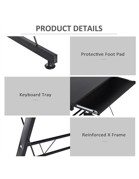 HOMCOM L Shaped Gaming Desk, Corner Computer Desk with Keyboard Tray, Work Table for Home Office, Study Workstation, 130 x 130 x