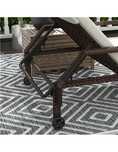 Outsunny Outdoor Sun Lounger, Rattan Wicker Chaise Recliner with 5-Level Adjustable Backrest and 2 Wheels