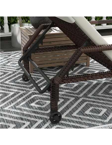 Outsunny Outdoor Sun Lounger, Rattan Wicker Chaise Recliner with 5-Level Adjustable Backrest and 2 Wheels