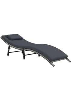Outsunny Rattan Folding Sun Lounger Outdoor Chair with Cushion and Pillow Grey