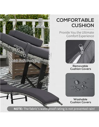 Outsunny Rattan Folding Sun Lounger Outdoor Chair with Cushion and Pillow Grey