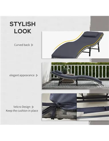 Outsunny Rattan Folding Sun Lounger Outdoor Chair with Cushion and Pillow Grey