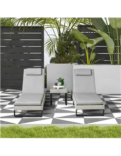 Outsunny 3-piece PE Rattan Sun Lounger Set with Adjustable 5-Position Recliner, Patio Chaise Lounge Chair Set with Cushions, Hea 2