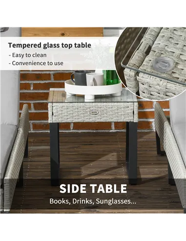 Outsunny 3-piece PE Rattan Sun Lounger Set with Adjustable 5-Position Recliner, Patio Chaise Lounge Chair Set with Cushions, Hea