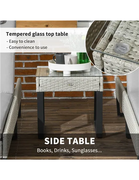 Outsunny 3-piece PE Rattan Sun Lounger Set with Adjustable 5-Position Recliner, Patio Chaise Lounge Chair Set with Cushions, Hea