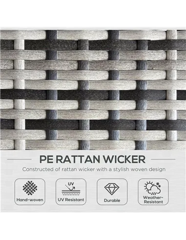 Outsunny Rattan Sun Lounger w/ Storage Tea Table & Footstools, Grey