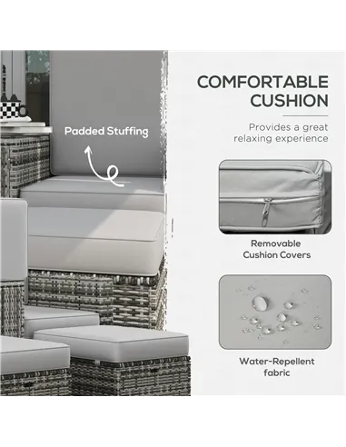 Outsunny Rattan Sun Lounger w/ Storage Tea Table & Footstools, Grey