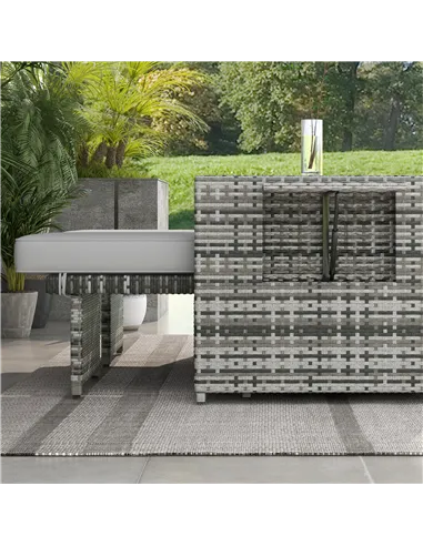 Outsunny Rattan Sun Lounger w/ Storage Tea Table & Footstools, Grey