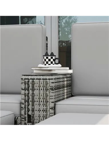 Outsunny Rattan Sun Lounger w/ Storage Tea Table & Footstools, Grey