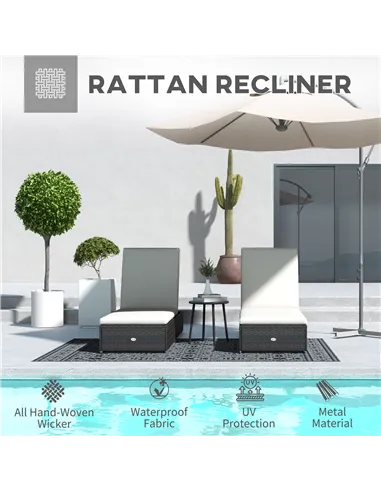 Outsunny Set of Two Rattan Sun Loungers, with Reclining Backs - Brown/Cream