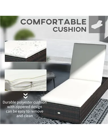 Outsunny Set of Two Rattan Sun Loungers, with Reclining Backs - Brown/Cream