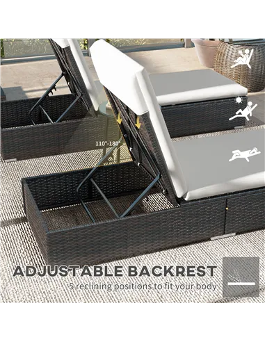 Outsunny Set of Two Rattan Sun Loungers, with Reclining Backs - Brown/Cream