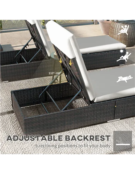 Outsunny Set of Two Rattan Sun Loungers, with Reclining Backs - Brown/Cream
