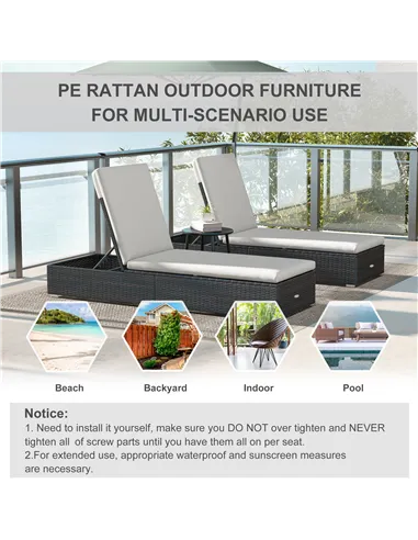 Outsunny Set of Two Rattan Sun Loungers, with Reclining Backs - Brown/Cream