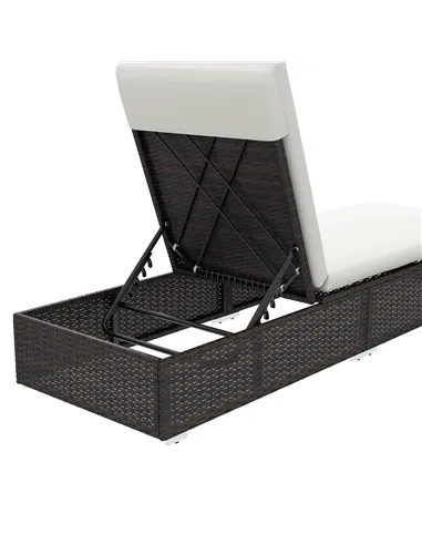 Outsunny Set of Two Rattan Sun Loungers, with Reclining Backs - Brown/Cream