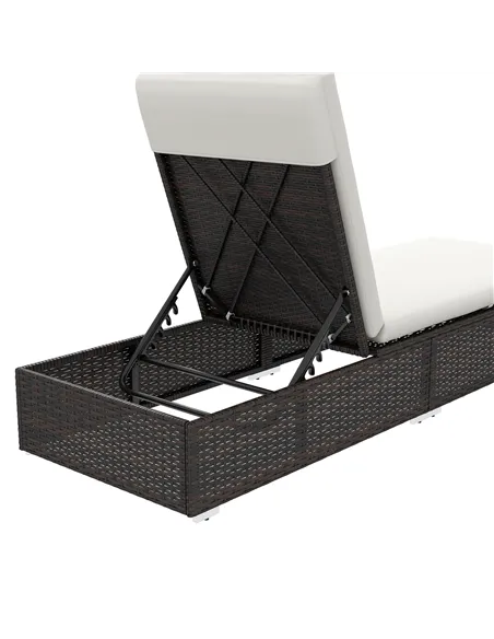 Outsunny Set of Two Rattan Sun Loungers, with Reclining Backs - Brown/Cream