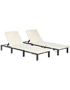 Outsunny Set of Two Reclining Rattan Sun Loungers, with Cushions - Brown/Cream