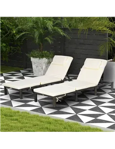 Outsunny Set of Two Reclining Rattan Sun Loungers, with Cushions - Brown/Cream 2