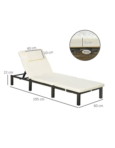 Outsunny Set of Two Reclining Rattan Sun Loungers, with Cushions - Brown/Cream