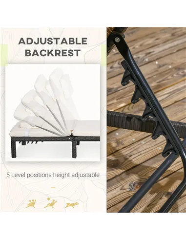 Outsunny Set of Two Reclining Rattan Sun Loungers, with Cushions - Brown/Cream