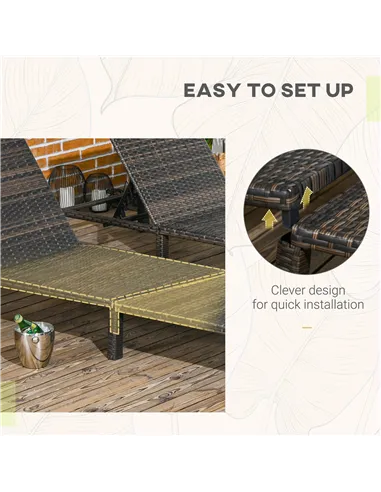 Outsunny Set of Two Reclining Rattan Sun Loungers, with Cushions - Brown/Cream